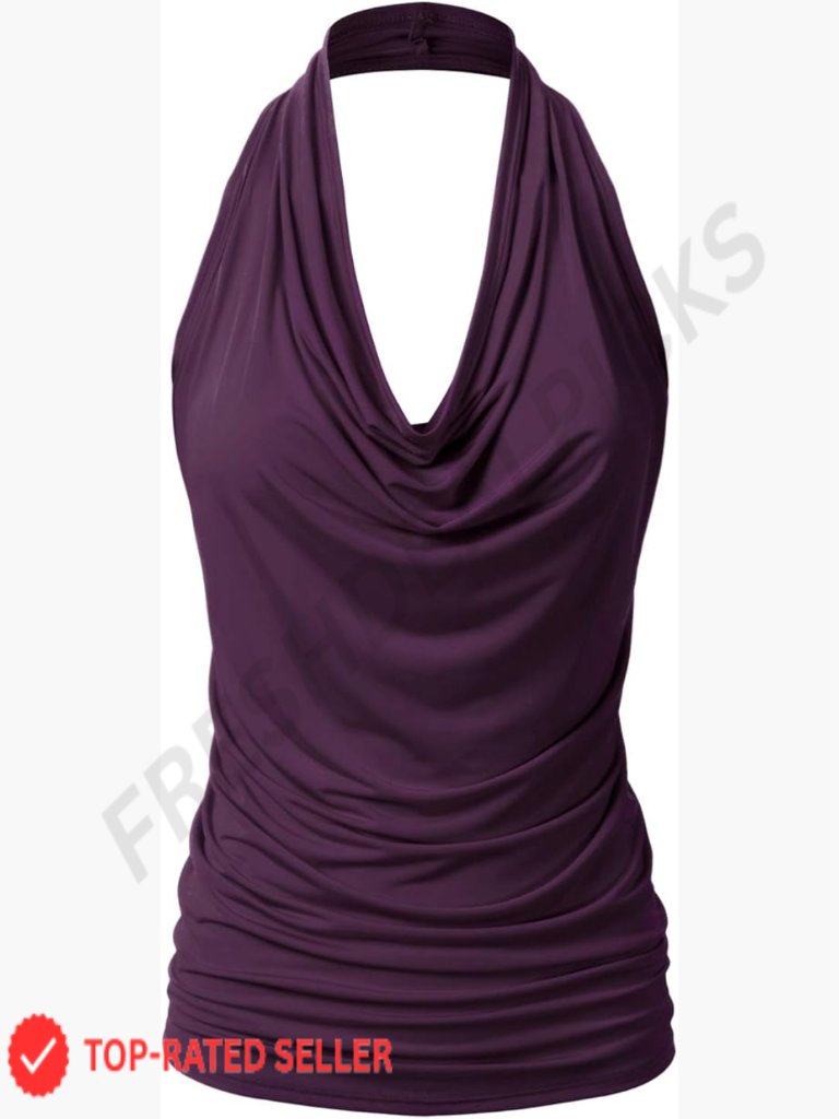 Halter Neck Draped Front Open Back Tank Top Sleeveless Stretchy Club Wear